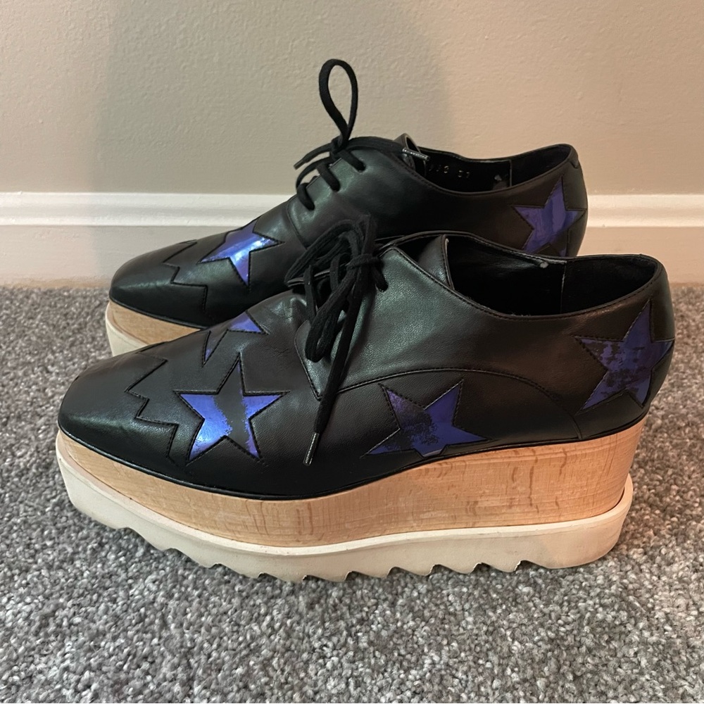 STELLA MCCARTNEY Elyse Black Blue-Star Vegan-Leather Platforms